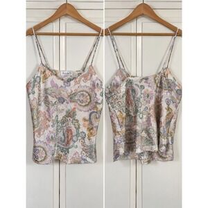 Lucie Ann II Vintage Paisley Camisole Top Pastel V-Neck Spaghetti Strap USA Made